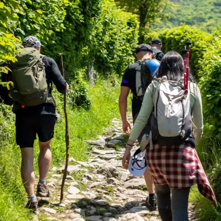 Grupo de personas realizando una ruta de senderismo guiada por la naturaleza de Moratalla.